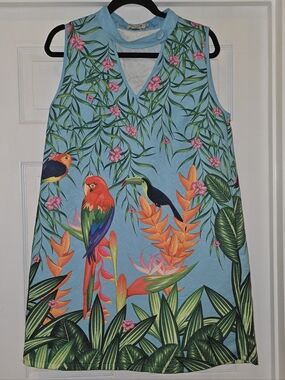 Molly Bracken Light Blue Tropical Bird Print Dress